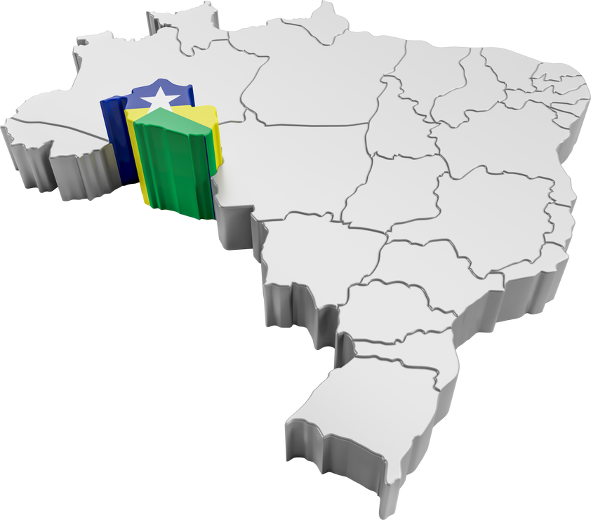 Brazil map with Rondônia state flag in 3d render