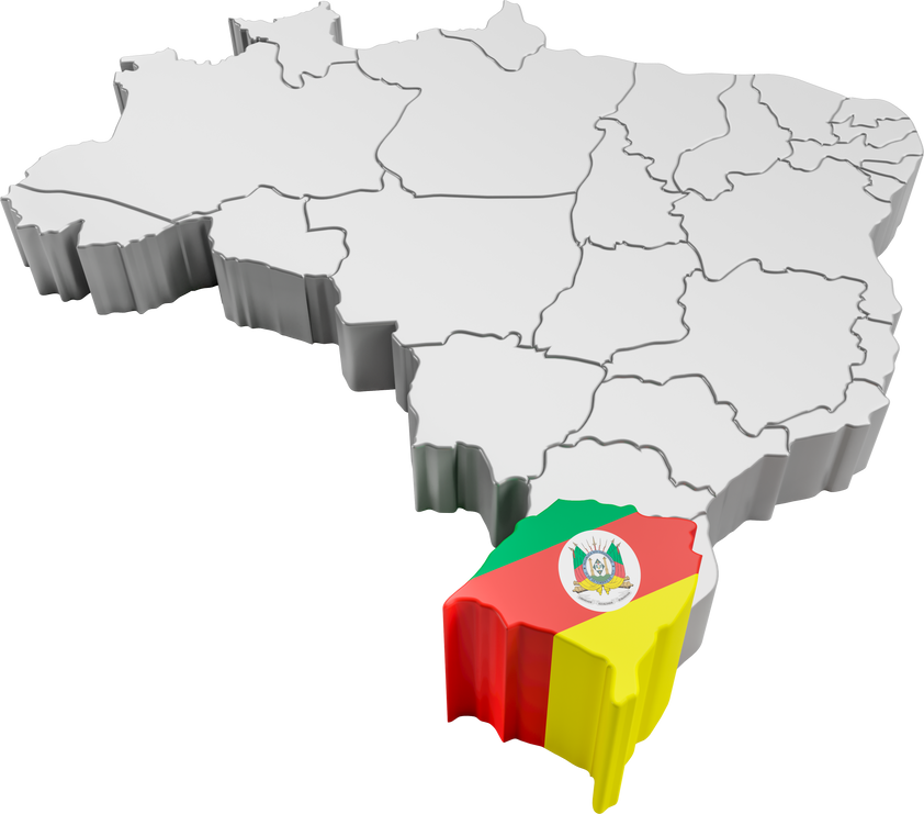 Brazil map with Rio Grande do Sul state flag in 3d render
