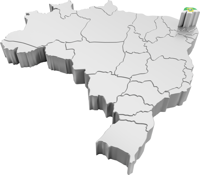 Brazil map with Rio Grande do Norte state flag in 3d render
