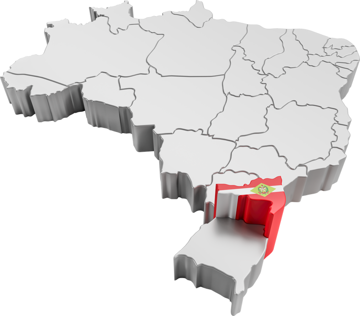 Brazil map with Santa Catarina state flag in 3d render