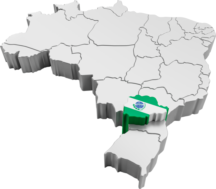 Brazil map with Paraná state flag in 3d render