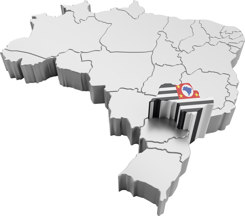Brazil map with São Paulo state flag in 3d render