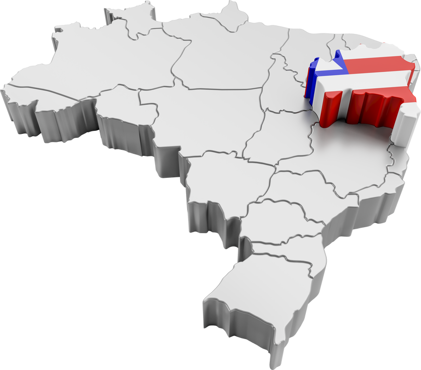 Brazil map with Bahia state flag in 3d render